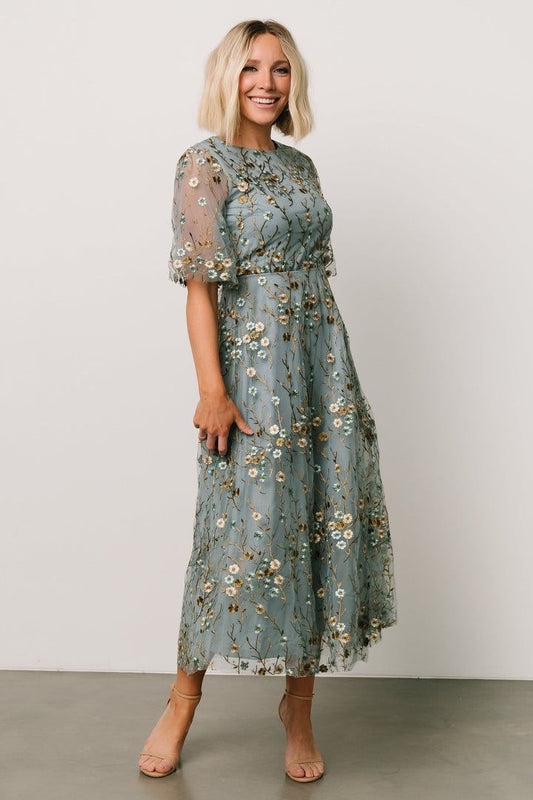 Arabella Tulle Maxi Dark Green Floral Dress