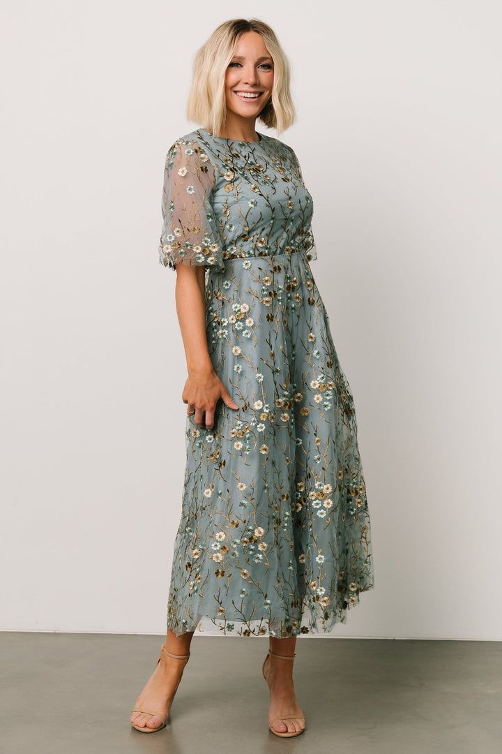 Arabella Tulle Maxi Dark Green Floral Dress