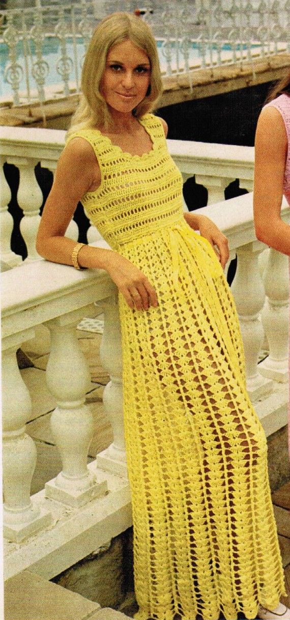 1970s Long Sleeveless Empire Waist Dress Pdf Crochet Pattern Etsy