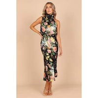Womens Anabelle Halter Neck Midi Dress Black Floral XS