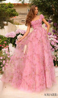 Cap Sleeve Long Ruffled Prom Gown: Amarra 94044 Light Blue Multi