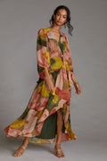 Abstract Wrap Maxi Dress