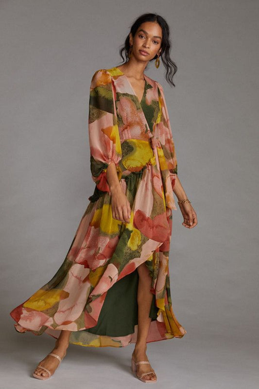 Abstract Wrap Maxi Dress