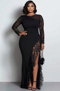 Xpluswear Design Plus Size Formal Black Round Neck Long Sleeve See