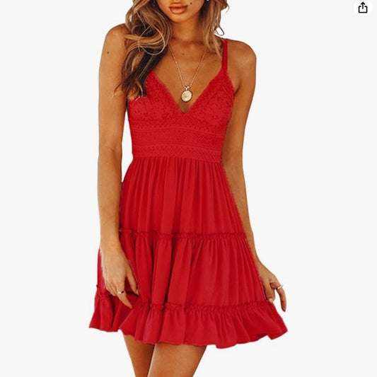 Ecowish Dress Ecowish Spaghetti Strap Backless Mini Dress, Red, Nwot,