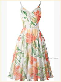 Spaghetti Strap V Neck Swing Dress Sleeveless Summer Midi Length