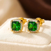 Gold Emerald Halo Stud Earrings