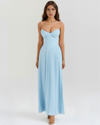 Nola – Ocean Blue Pleated Maxi Dress