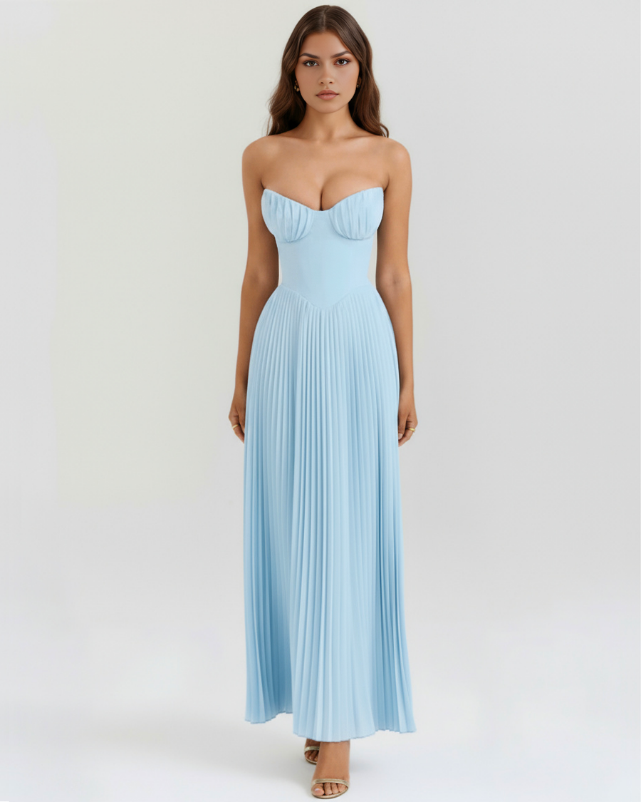 Nola – Ocean Blue Pleated Maxi Dress