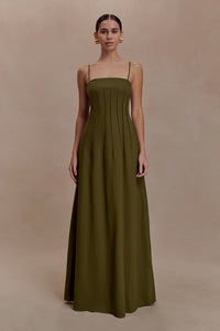 Sofie Pintuck Linen Maxi Dress Khaki