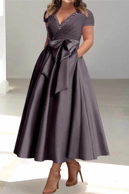 A Line V Neck Mother Of The Bride Dress With Pockets M Dusk