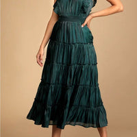 Dress Take A Glance Emerald Green Tiered Mock Neck Midi Dress Size S