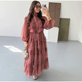 Elegant Hollow Out Embroidered Patchwork A Line Maxi Dress