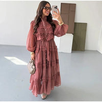 Elegant Hollow Out Embroidered Patchwork A Line Maxi Dress