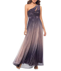 Betsy Adam One Shoulder Ombre Gown With Keyhole