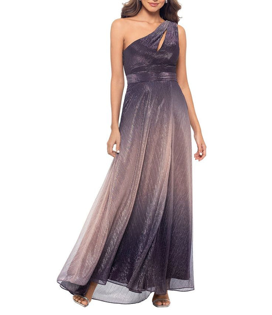 Betsy Adam One Shoulder Ombre Gown With Keyhole