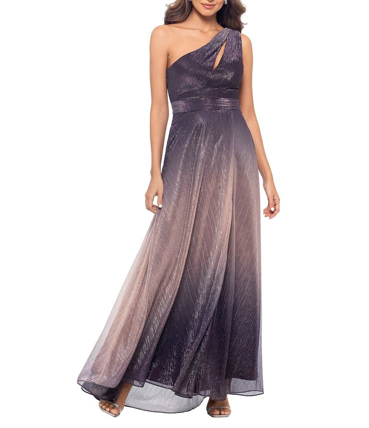 Betsy Adam One Shoulder Ombre Gown With Keyhole