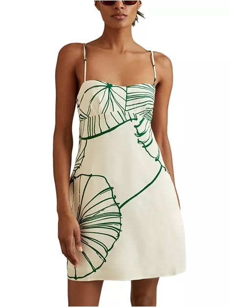 Reiss Dress Nwt Reiss Marli Sketchy Floral Mini Dress White Green Size