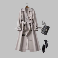 Tia - Elegant Knee-Length Loose Fit Coat Khaki