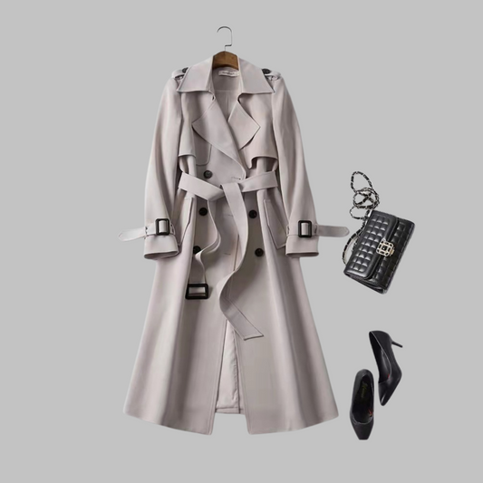 Tia - Elegant Knee-Length Loose Fit Coat Khaki