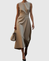 Clarimond | Elegant Round Neck Dress Khaki
