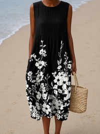 Karina - Sleeveless Printed Midi Casual Dress