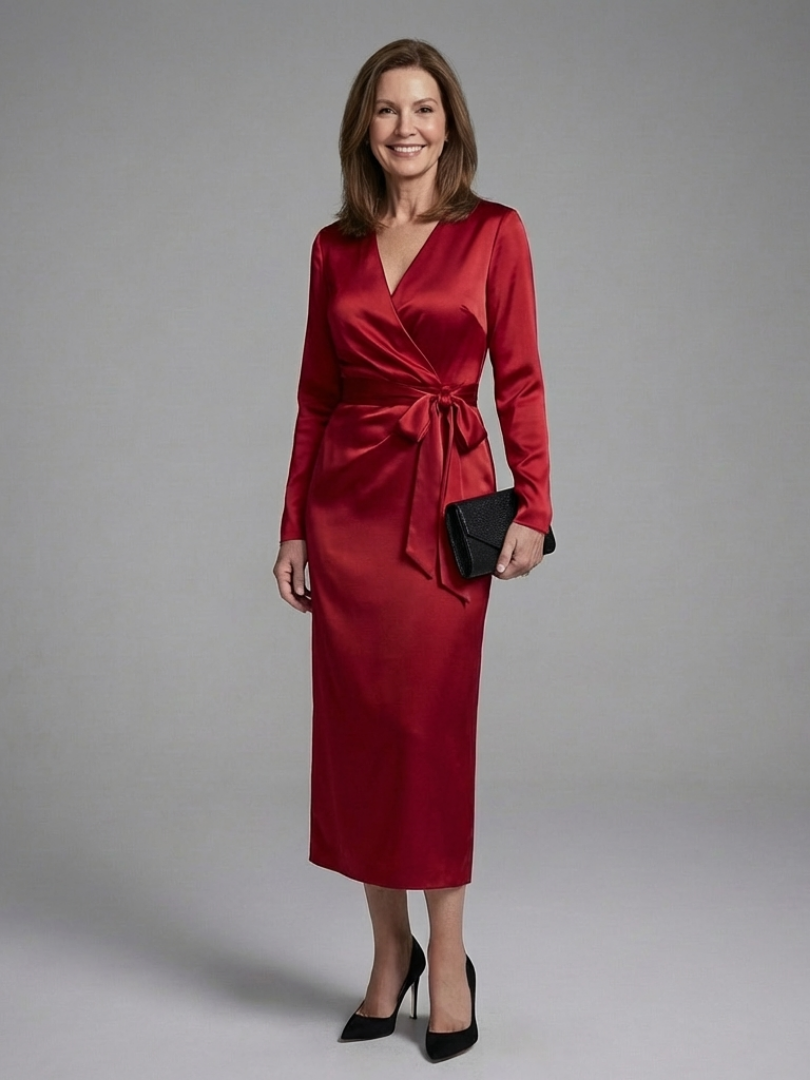 Estelle - Long-Sleeve Midi Dress with Side Closure