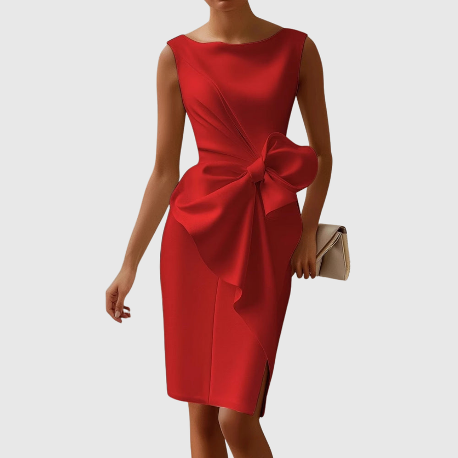 Ainsley | Stylish Sleeveless Midi Dress Red