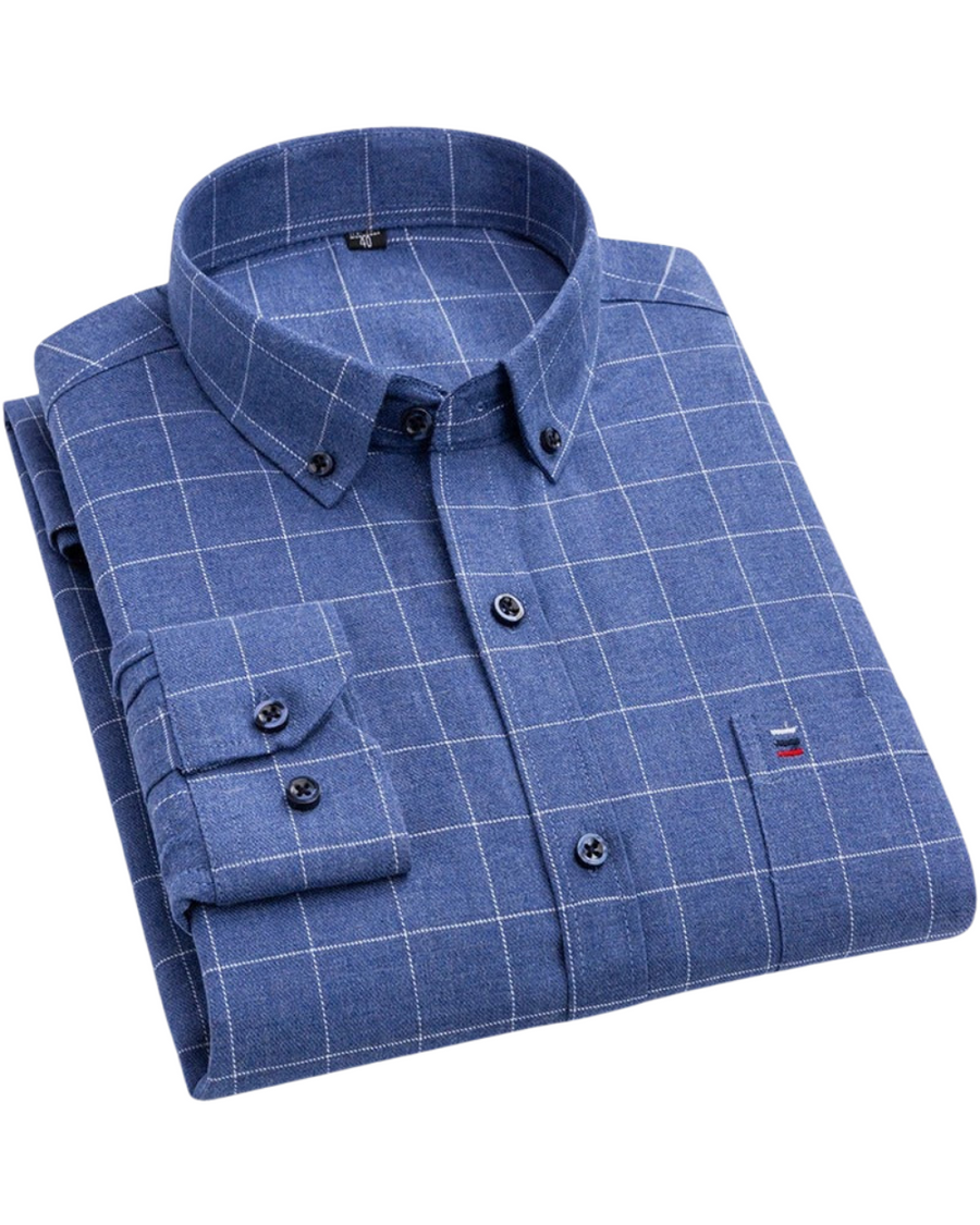 Carlos | Striped Check Cotton Shirt Ocean Blue