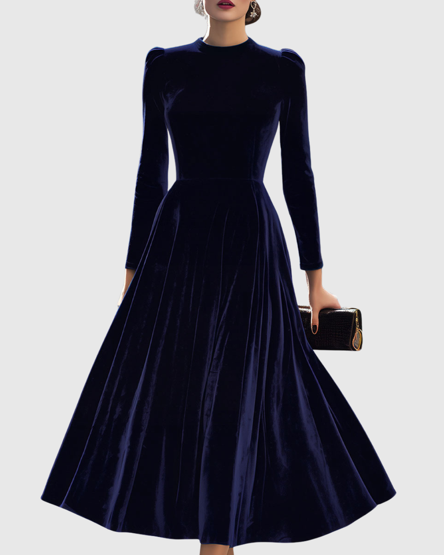 Sibella | Navy Long-Sleeve Midi Dress S