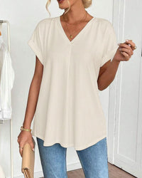 Saffron - Patchwork Back Slimming Cotton V-Neck T-Shirt