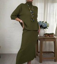 Aisha – Knitted Two-Piece Set with Ribbed Midi Skirt