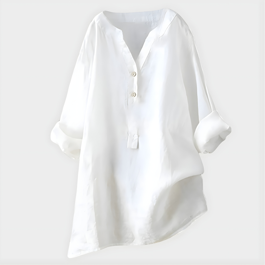 Verena - Elegant Cotton-Linen V-Neck Blouse
