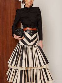 Alessia – Chevron Tiered Ruffle Midi Skirt