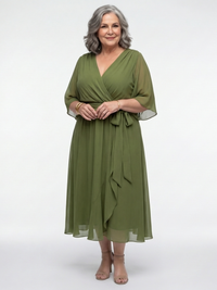 Darcy – V-Neck Draped Waist Midi Dress