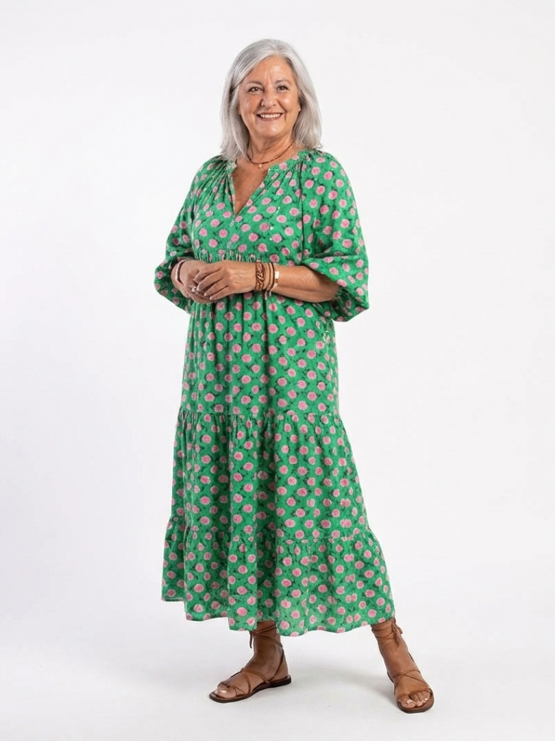 Arabella – Floral Print V-Neck Tiered Midi Dress