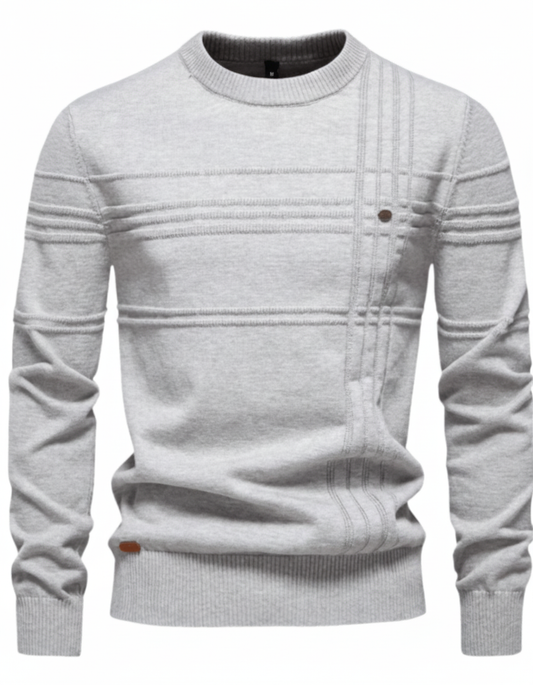 Jayden - Elegant Checked Sweater – Light Grey