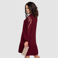 Lowri Quinn | Lace-Sleeve Midi Dress Burgundy