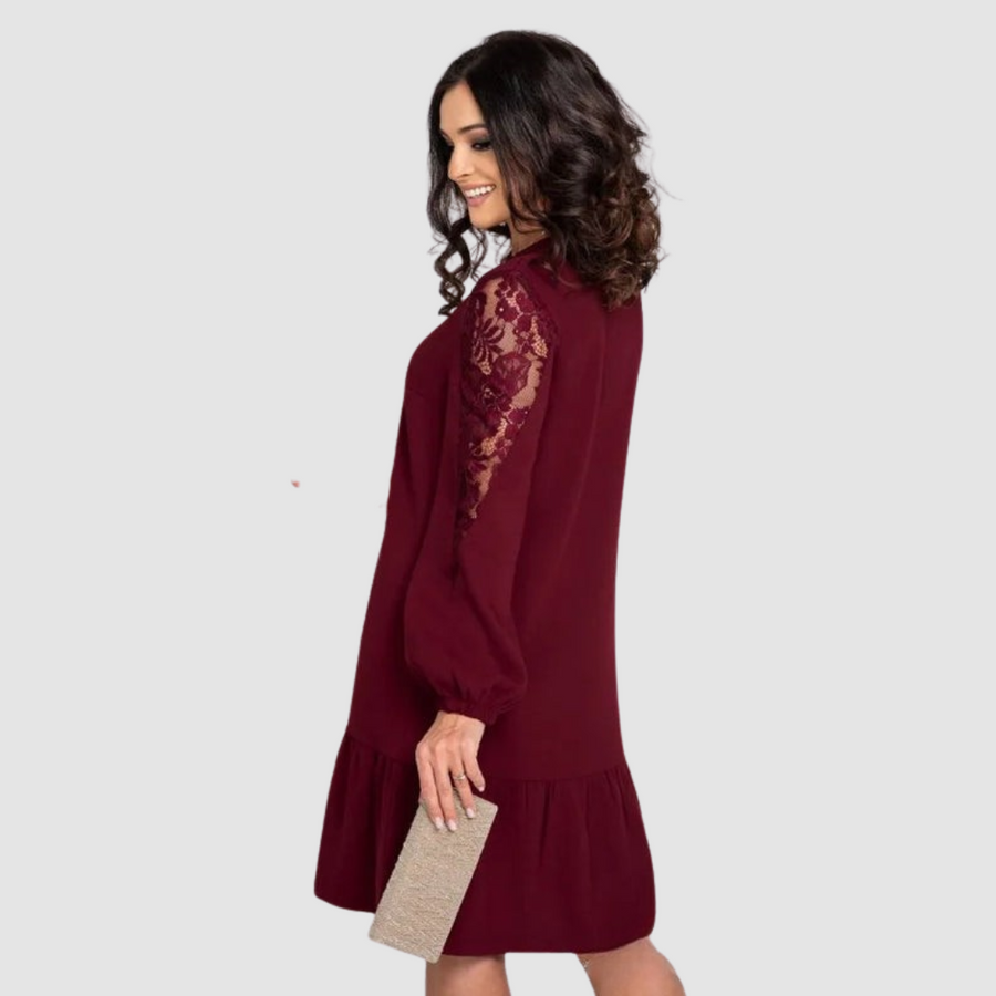 Lowri Quinn | Lace-Sleeve Midi Dress Burgundy