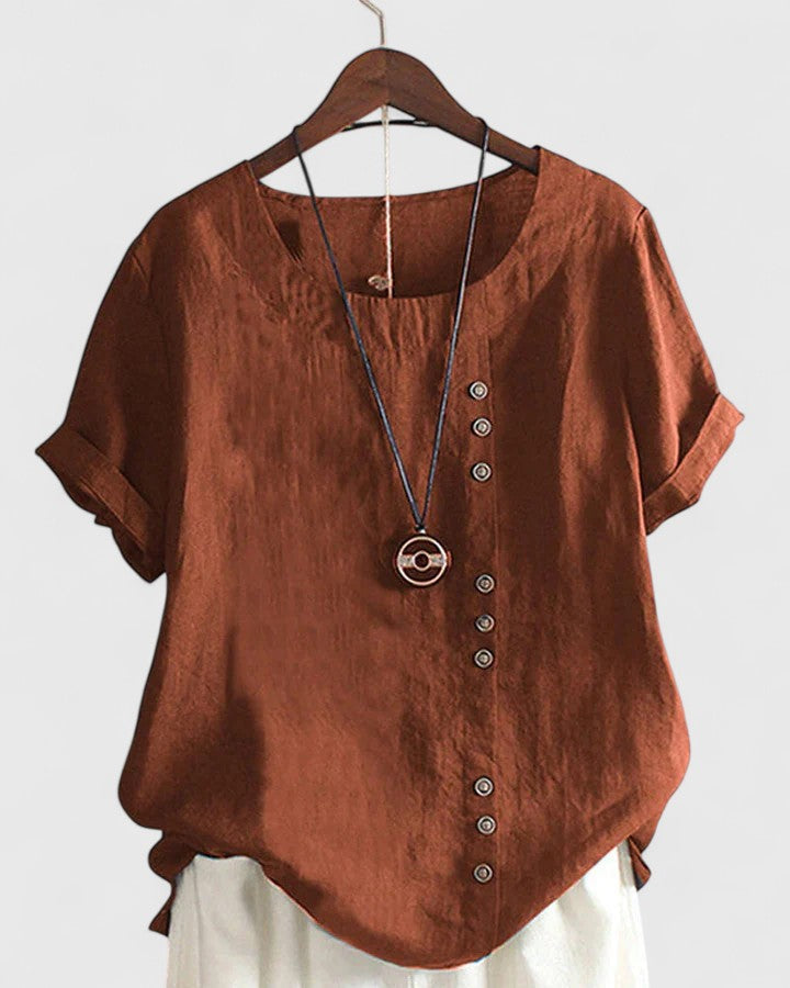 Elisavie | Comfortable Short Sleeve Blouse Brown