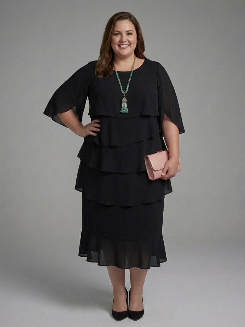 Enya - Midi Dress with Layered Sleeves