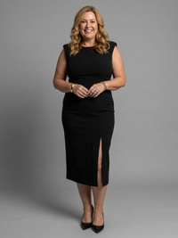 Brielle - Sleeveless Structured Midi Dress with Open Front