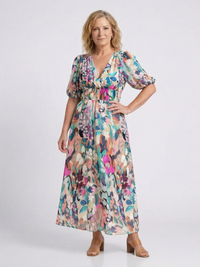 Imogen – V-Neck Short Sleeve Gathered Waist Midi Dress