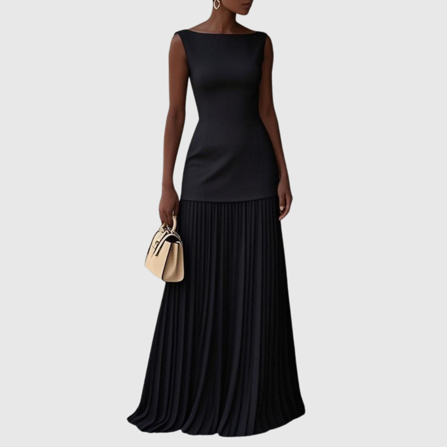 Rowina | Sleeveless Dress With Flowing Pleats Black