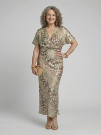 Saffron – Abstract Print V-Neck Wrap Waist Midi Dress