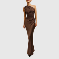 Elara | Satin Asymmetric Evening Gown Brown
