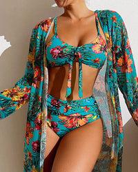 Queniva - Three-Piece Bikini with Floral Skirt