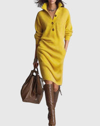 Arianell | Pure Wool Winter Knit Midi Dress Yellow