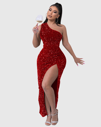Lillian | Luxe One-Shoulder Evening Dress Red