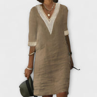 Ariel | Womens Summer Boho Short Sleeve Dress Khaki